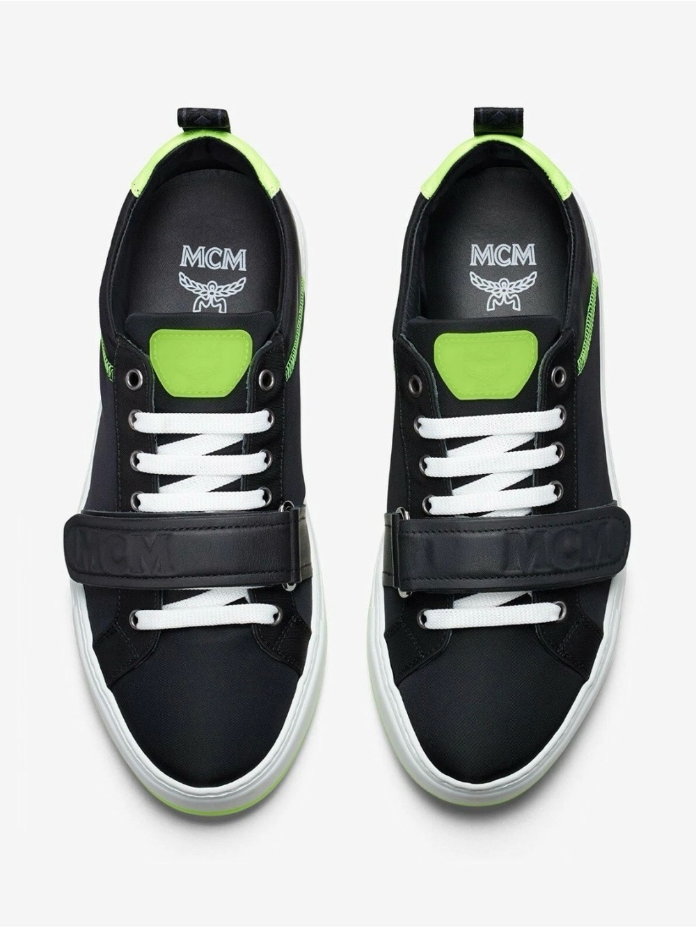 MCM Black Sneakers with Neon Green Accents and White Soles